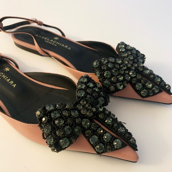 Angela Chiara Venezia Pointed Bow Flats in Pink Pastel with Embellished Details - Picture 7 of 10